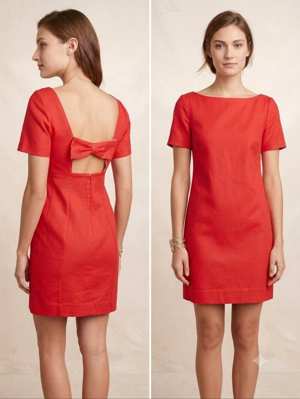 Anthropologie Maeve Red Bow-Back Shift Dress Women’s Size 4